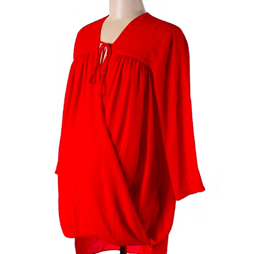 Flowing cross body red maternity blouse